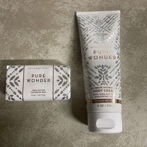 Lot of 2 Bath & Body Works PURE WONDER Shea Cleansing Bar + Body Cream Set